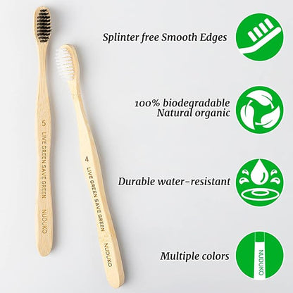 Bamboo Toothbrushes Soft Bristles, Biodegradable Eco-Friendly Toothbrush 10 Pack, BPA Free Charcoal Bamboo Tooth Brush, Organic, Natural, Green and Compostable Tooth Brushes