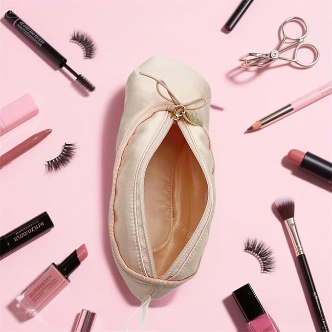 Ballet Dance Shoe Makeup Bag For Little Girls, Ballerina Slipper Makeup Pouch Bag, Ballet Pointe Shoes Gifts (Pink-H2)