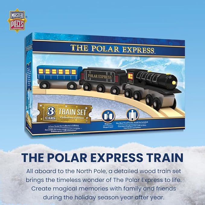 Masterpieces – The Polar Express Train, 3 Piece Set, Officially Licensed Collector’s Edition Toy, Wooden Magnetic Engine and Cars, Kids Toddlers Boys and Girls, Ages 3+