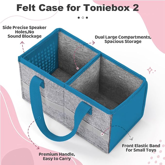 PISOSN Carrying Case for Toniebox Starter Set and Tonies Figurines, Travel Felt Cloth Musical Toy Folding Bag for Toniebox 2 & Accessories (Blue)