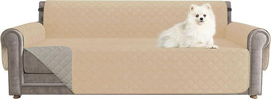 CHUN YI Oversized Couch Cover, Water Resistant Sofa Cover Slipcover for 4 Cushion Sofa, Washable with Adjustable Strap Storage Pocket for Living Room Dog Pet (Oversized Sofa, Sand)