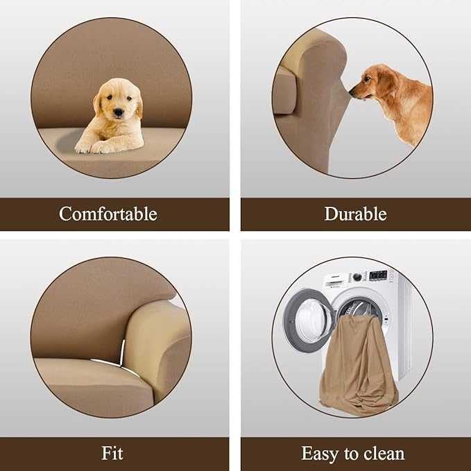 Easy-Going 4 Pieces Microfiber Stretch Recliner Slipcover – Spandex Soft Fitted Sofa Couch Cover, Washable Furniture Protector with Elastic Bottom for Kids, Pet(Recliner, Camel)