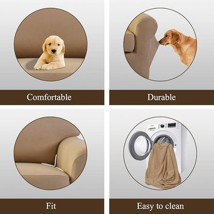 Easy-Going 4 Pieces Microfiber Stretch Recliner Slipcover – Spandex Soft Fitted Sofa Couch Cover, Washable Furniture Protector with Elastic Bottom for Kids, Pet(Recliner, Camel)