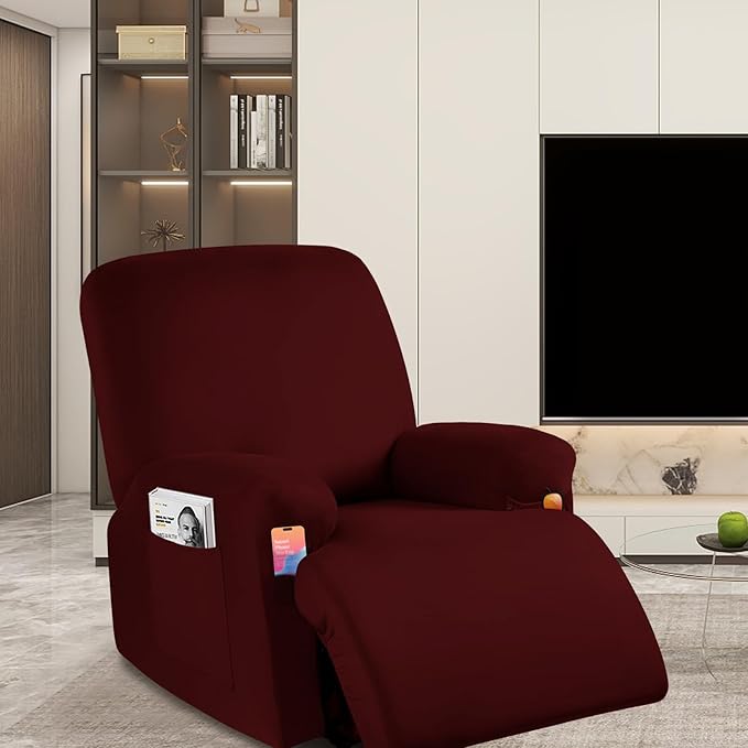 Soft Spandex Recliner Chair Covers, 4 Pieces Lazy Boy Recliner Cover for Recliner Chair, Stretch Cover for Recliner slipcovers Good Choice for All Seasons(XL,Wine Red)