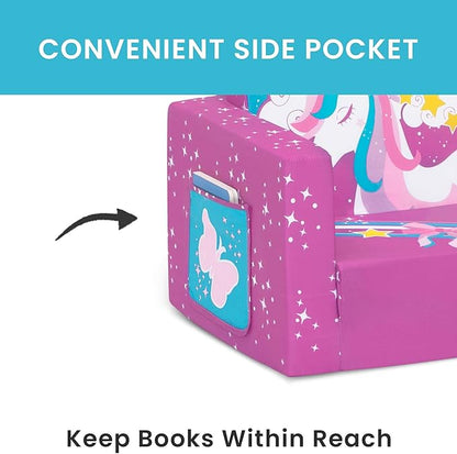Delta Children Unicorn Cozee Flip-Out Chair For Relaxing - 2-in-1 Convertible Lightweight,Portable Chair to Lounger for Toddlers & Kids