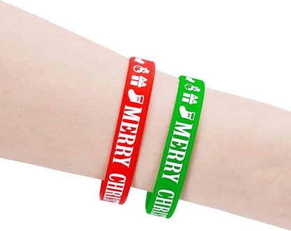 Whaline 36Pcs Christmas Silicone Bracelets Xmas Red Green Winter Blue Rubber Wristbands Assorted Design Unisex Stretch Rubber Wristband for Xmas Goodie Gift Bag Fillers Holiday Party Favor Supplies