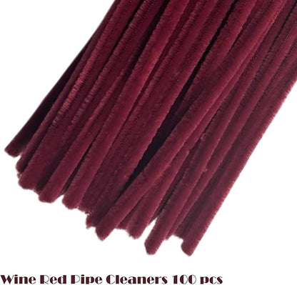 Swpohrat 100 Pieces Wine Red Pipe Cleaner Craft Set,Thick Fuzzy Chenille Stem Pipe Cleaners for DIY Craft Projects and Decorations