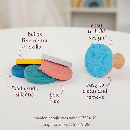 Ocean Adventures Rubber Stamp with Wood Handle, 6 Interchangeable Ocean Animals Silicon Stamps and 1 Sturdy Handle, Fun Kids Craft Supplies and Art Supplies, Arts and Crafts for Kids 4-6 and Families