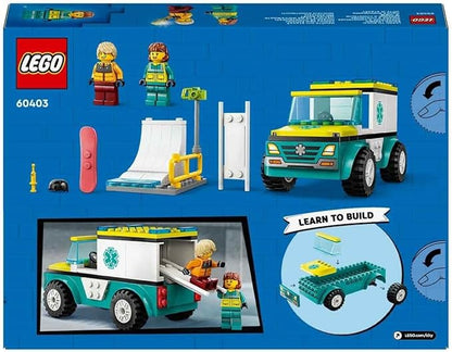 Lego 60403 City Ambulance and Snowboarder Toy Present, Blocks for Boys, Girls, Children, 4, 5, 6, Ambulance, Skateboarding, Skateboarding, Pretend Play