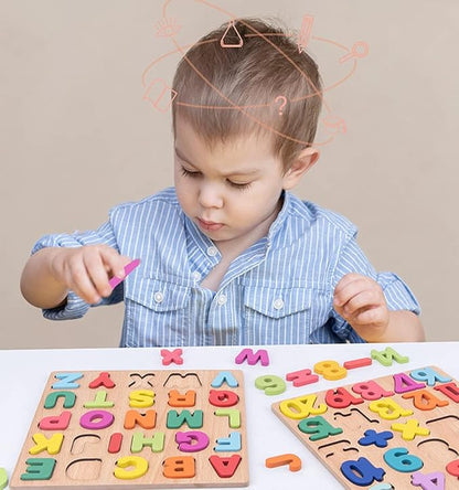 Wooden Toddler Puzzles 2 Packs Kids Educational Learning Toys Preschool Puzzles Letters Alphabet Number for 1 2 3 4 5 Year Old Boy Girl Toddler Children Gifts