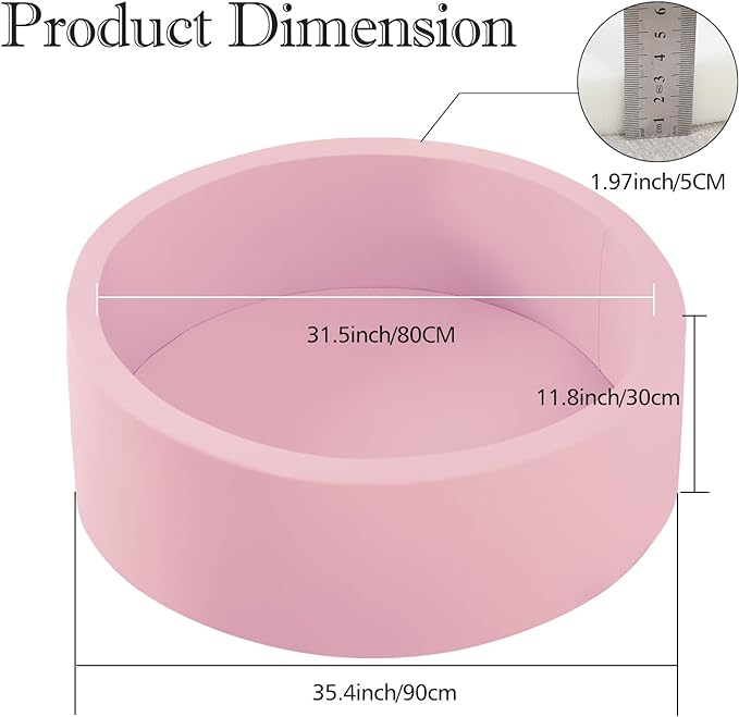 SHJADE Ball Pit for Toddlers, 35.4"x 11.8" Foam Ball Pits, Indoor Soft Round Baby Playpen for Children, Ideal Gift for Toddlers, Pink, (Balls not Included)