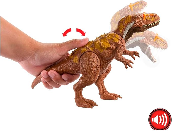 Mattel Jurassic World Wild Roar Dinosaur Toy with Sound & Attack Move, Megalosaurus Posable Action Figure Includes Digital Play, 11 inches Long