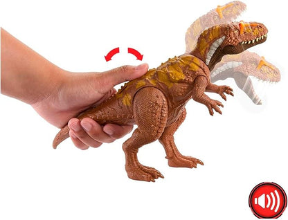 Mattel Jurassic World Wild Roar Dinosaur Toy with Sound & Attack Move, Megalosaurus Posable Action Figure Includes Digital Play, 11 inches Long