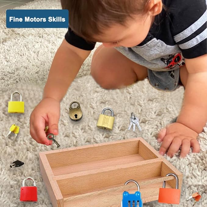 Montessori Lock and Key Toy Set for Toddlers, Montessori Educational STEM Lock Toys Matching Games Lock Set with Wooden Tray for 3 4 5 Year Old Kids