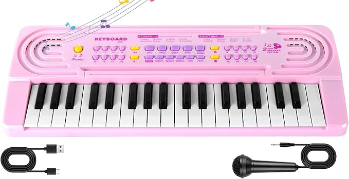 Kids Toddler Toy Piano Keyboard - 37 Key Pianos for Kid Music Toys Instruments with Microphone | Explore Creativity, Perfect Birthday for 3-8 Year Old (Pink)