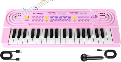 Kids Toddler Toy Piano Keyboard - 37 Key Pianos for Kid Music Toys Instruments with Microphone | Explore Creativity, Perfect Birthday for 3-8 Year Old (Pink)