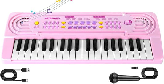Kids Toddler Toy Piano Keyboard - 37 Key Pianos for Kid Music Toys Instruments with Microphone | Explore Creativity, Perfect Birthday for 3-8 Year Old (Pink)