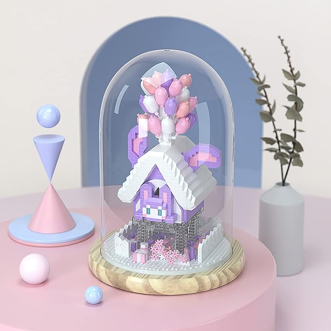 House Building Blocks Kit Toys Building Set, Miniature 1418 Pcs Micro Bricks Collectible Creative Teen Girl Gifts Age 14 and Up, Dust Cover, and Wooden Base Up Balloon Castle Set