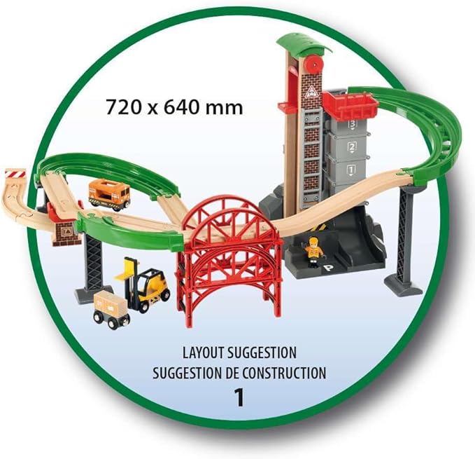 BRIO World 33887 Lift & Load Warehouse Set | 32 Piece Kids Train Toy Set with Wooden Tracks and Accessories | Interactive Design | FSC Certified Wood | for Ages 3 and Up