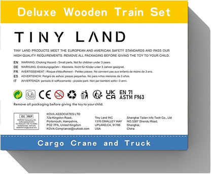 Tiny Land 55PCS Wooden Train Set - Compatible with Major Brand Tracks, Educational Toy for Toddlers & Kids Ages 3-7, Durable Wooden Railway Tracks
