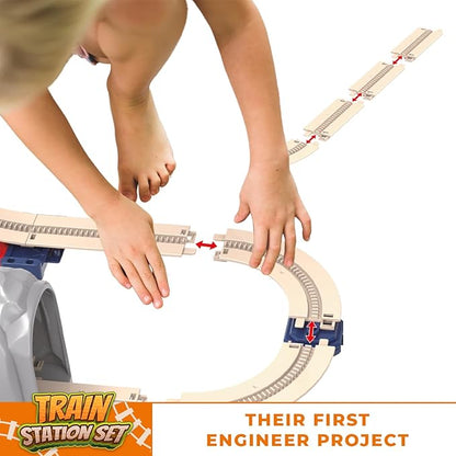Electric Train Set for Toddlers 2-4 Kids Ages 3-5 - Railway Station with Loop, Bridge & Signs - DIY Montessori Educational Fun Trains Toy for Boys Girls Birthday Gift Train Set