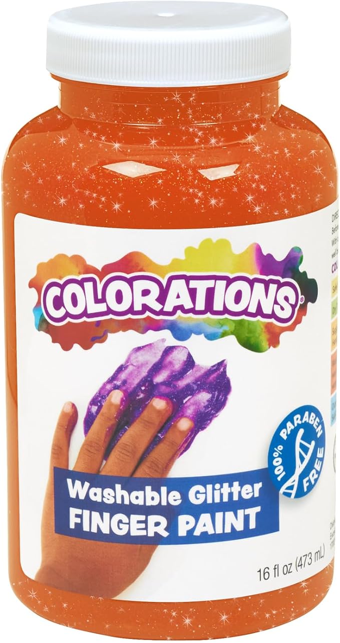 Colorations® Orange Washable Glitter Finger Paint, 16oz, Paint, Washable Paint, Finger Paint, Kids Paint, Washable Paint For Kids, Finger Paints For Toddlers Non-Toxic, Tempera Paint, Toddler Paint