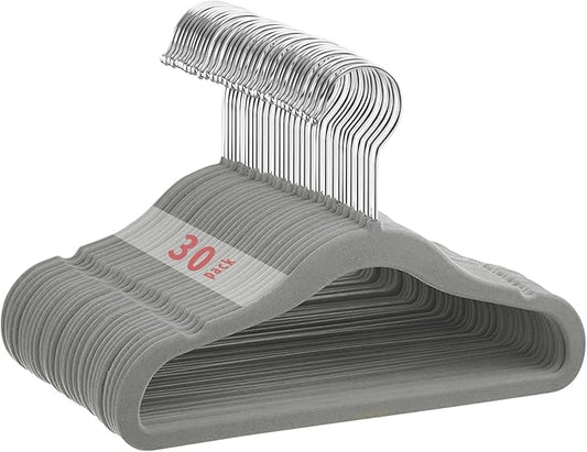 Kids Velvet Hangers 30 Pack, 11 Inch Size Non-Slip Baby Hangers, Space-Saving Nursery Hangers, Perfect Infant/Toddler Clothes Hangers for Daily Use(Grey)