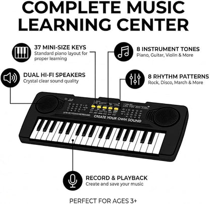 Raimy Piano Keyboard for Kids, 37 Keys Portable Keyboard Piano Early Learning Educational Electronic Musical Instrument Toys Gifts for 3 4 5 6 7 8 9 Year Old Boys and Girls (Black)