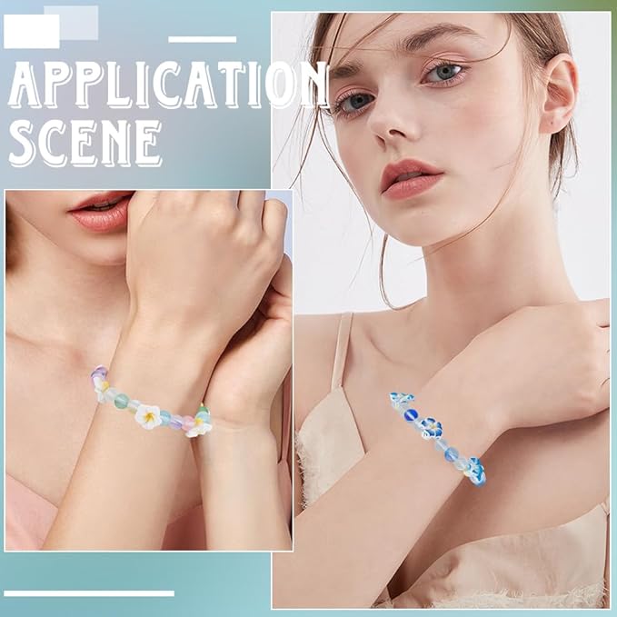 SUNNYCLUE 1 Box 150Pcs 6 Sets Flower Bracelet Making Kit Plumeria Flowers Beads with 10m Crystal String Summer Hawaii Ocean Beach Moonstone Beads for Jewelry Making Adults Supplies Adults Beginner