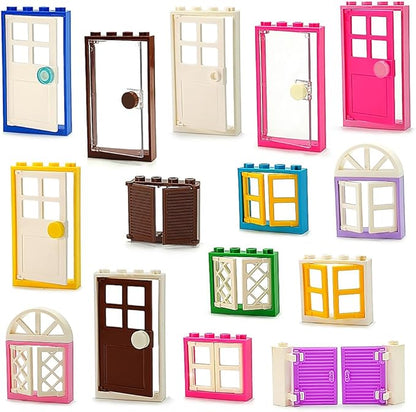 110 Pieces Doors,Windows,Fencesand Light for MOC Creative Building BlockToys Set Street House Decoration Compatible with Classic Brick for Kids Age 6 8 10 12 Years