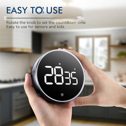 Digital Kitchen Timer, 3.8'' Large LED Display Countdown Countup Timer, Timer for Kids, Classroom Magnetic Timer, Adjustable Volume, Brightness, Easy for Cooking/Study/Office/Exercise (Smooth Knob)