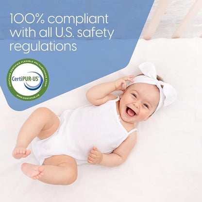 Milliard Memory Foam Crib Mattress, New Edition, Flip Technology, Firm Side for Baby and Soft Side for Toddler - 100% Cotton Cover, Made in The USA, 5.5x52x27.5 in.