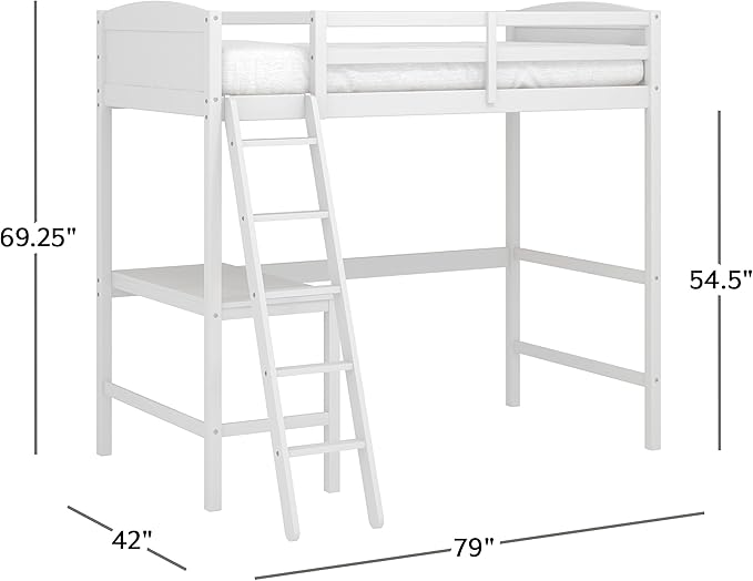 Hillsdale Alexis Contemporary Wood Arch Twin Size Loft Bed with Desk, White