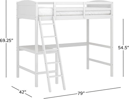 Hillsdale Alexis Contemporary Wood Arch Twin Size Loft Bed with Desk, White