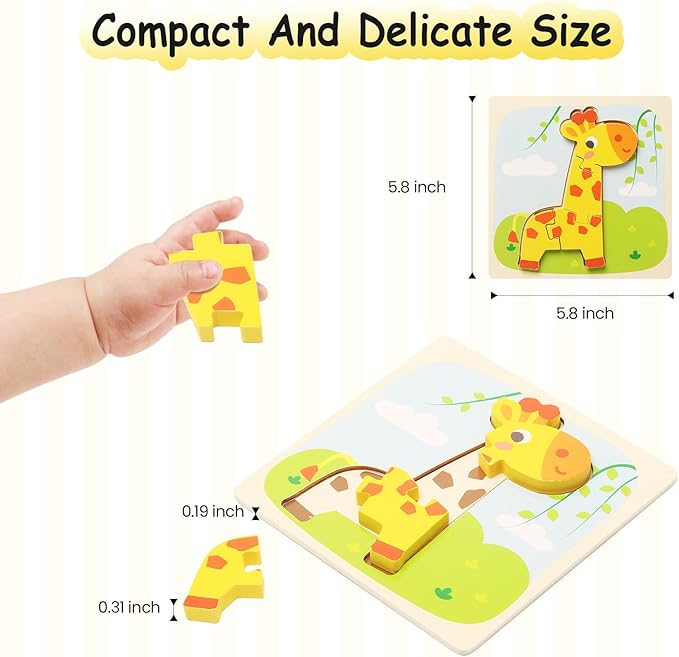 Wooden Puzzles for Toddlers 2-4, 8 Pack Animal Puzzles for 1-3 Years Boys Girls, Montessori Educational Toy for Ages 1-4, Baby Learning Toys Gifts with Storage