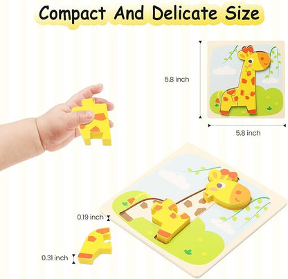 Wooden Puzzles for Toddlers 2-4, 8 Pack Animal Puzzles for 1-3 Years Boys Girls, Montessori Educational Toy for Ages 1-4, Baby Learning Toys Gifts with Storage
