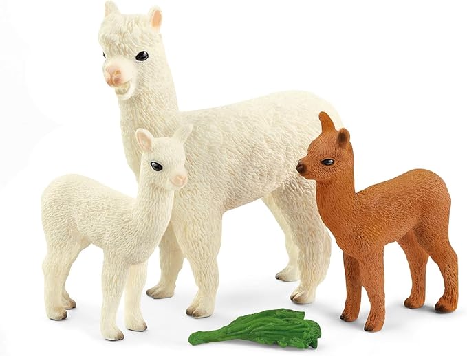Schleich Farm World 4-Piece Alpaca Playset with Mother and Baby Alpacas - Educational and Durable Farm Animal Playset Figurines, Fun and Imaginative Play for Boys and Girls, Gift for Kids Ages 3+