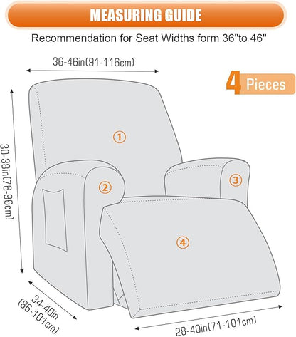 VANSOFY Oversized Recliner Chair Cover, 4-Pieces Stretch Recliner Covers for Recliner Chair Soft Reclining Chair Slipcover Jacquard Pattern Furniture Protector for Dogs Cats(Black)