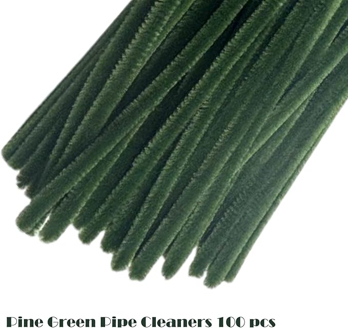 Swpohrat 100 Pieces Pine Green Pipe Cleaner Craft Set,Thick Fuzzy Chenille Stem Pipe Cleaners for DIY Craft Projects and Decorations