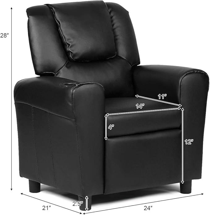 Costzon Kids Recliner Chair with Cup Holder, Toddler Furniture Children Armrest Sofa w/Headrest & Footrest for Girls Boys Baby Bedroom, Kids Room, PU Leather Kids Recliner Couch (Black)
