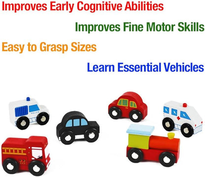 NIMNIK Wooden Cars for Toddlers Bus Engine Emergency Vehicles | Small Cars, Mini Transportation Vehicles | Educational Toy for Early Learning for 3-10 Year Olds