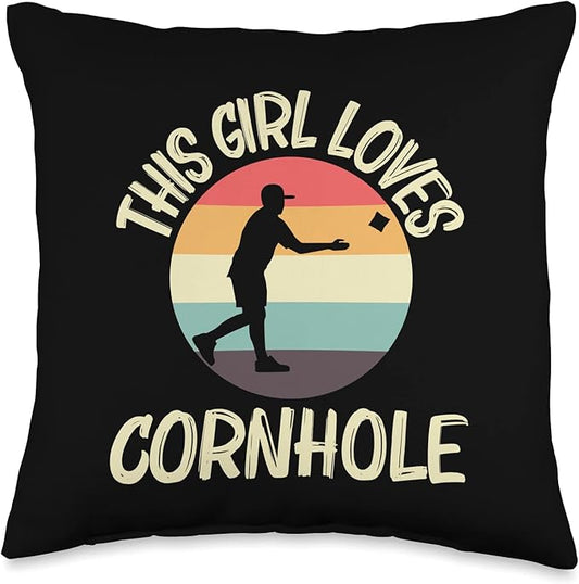 Cornhole Gift Cornhole Player Accessories & Stuff Funny Cornhole Designs for Girls Kids Bean Bag Toss Players Throw Pillow, 16x16, Multicolor