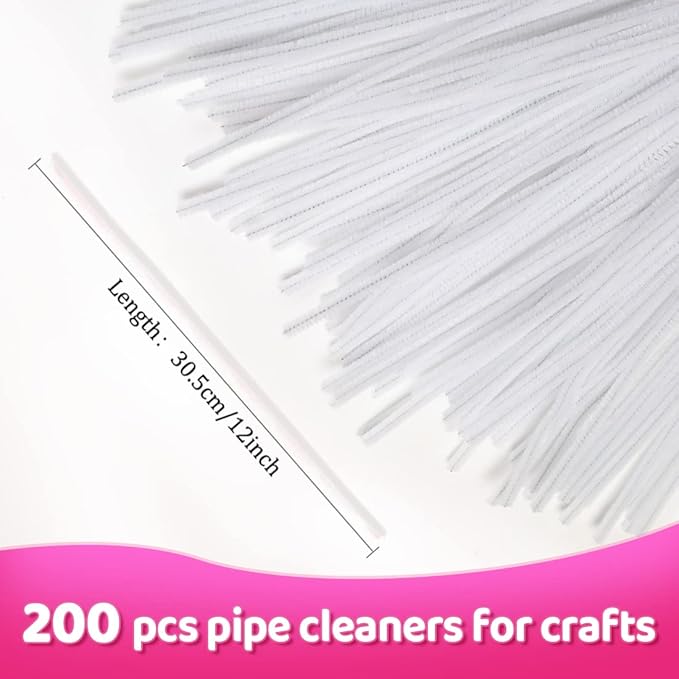 Praisebank Pipe Cleaners for Crafts (200pcs in White), 12 inch Long Pipe Cleaners, White Pipe Cleaners.…