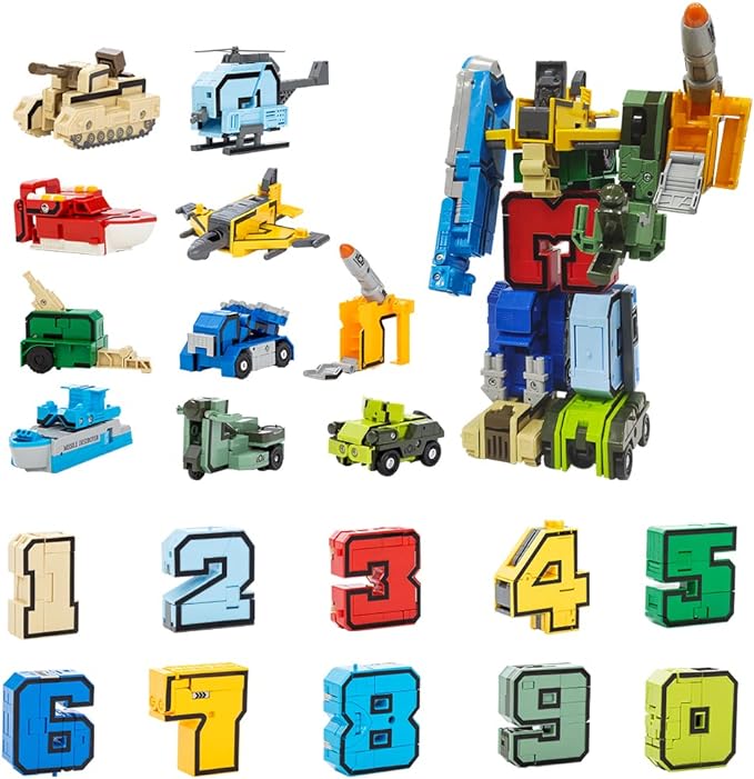 Number Transforming Toys, Number Alpha Bot Military Transforming Robet Toys for Tollders Montessori Teaching, School Classroom STEM Number Learnnig Toys for Boys 3 4 5 Years Old