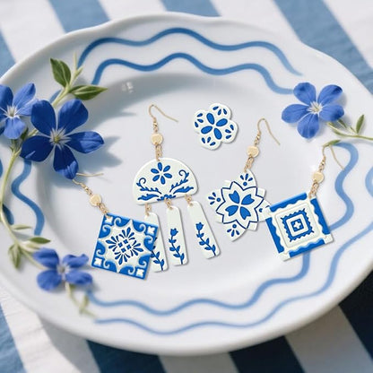 ORIGACH 17 Pcs Portuguese Peranakan Tiles Polymer Clay Cutters, Mediterranean Flower Frame & Tiles Design Clay Cutters for Polymer Clay Jewelry Earrings with a Clear Storage Box