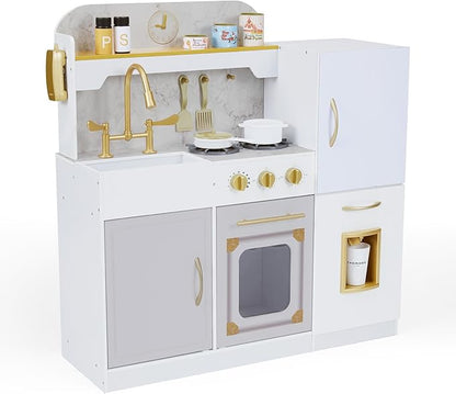 Teamson Kids - Wooden Play Kitchen Set for Kids, Children Toddler Kitchen Playset, Pretend Toy Kitchen Sets for Kids Ages 4-8, Versailles Play Kitchen with Cookware Accessories - White
