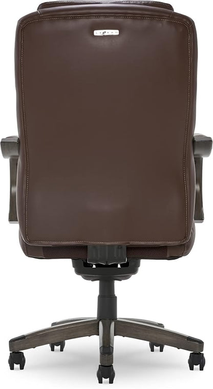 La-Z-Boy Delano Big & Tall Executive Office Chair | High Back Ergonomic Lumbar Support, Bonded Leather, Brown with Weathered Gray Wood |