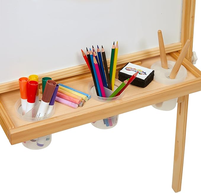Colorations All in One Wooden Adjustable Easel for Kids, Ages 2-6 + |32", 37", & 41" Heights | Toddler, Preschool, & Kindergarten Art Stand with Whiteboard & Chalkboard | Magnetic