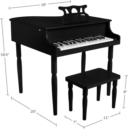 Kids Piano - 30 Key Mini Grand Piano with Music Stand, Bench, and Note Stickers - for Beginners - Instruments for Kids by Hey Play (Black)