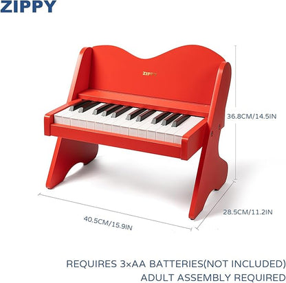 ZIPPY Kids Piano Keyboard, 25 Keys Digital Piano for Kids, Volume Adjustable, Mini Music Educational Instrument Toy, Wood Toy for Toddlers Girls Boys (Red)